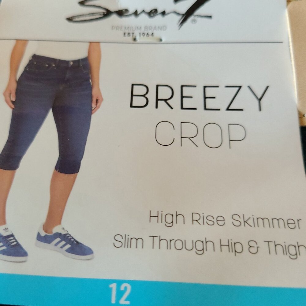 SEVEN 7 HIGH RISE BLUE BREEZY CROPPED RAW HEM JEANS HIGH RISE SKIMMER SIZE 12 - Picture 8 of 11